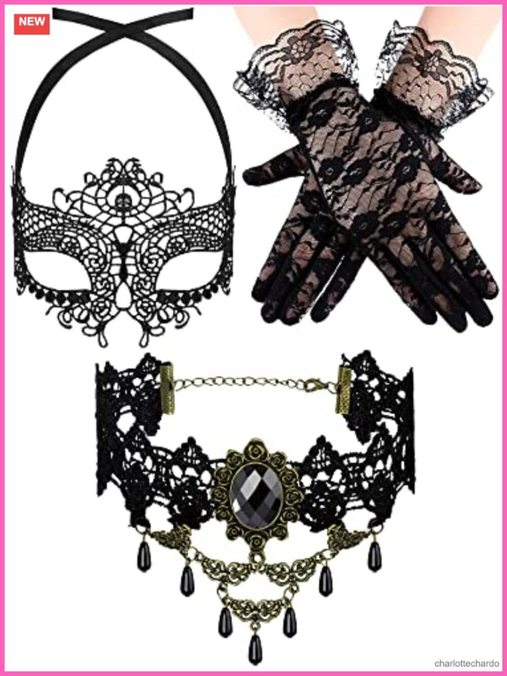 Lace Masquerade Mask Set with Gloves Choker Necklace Cosplay